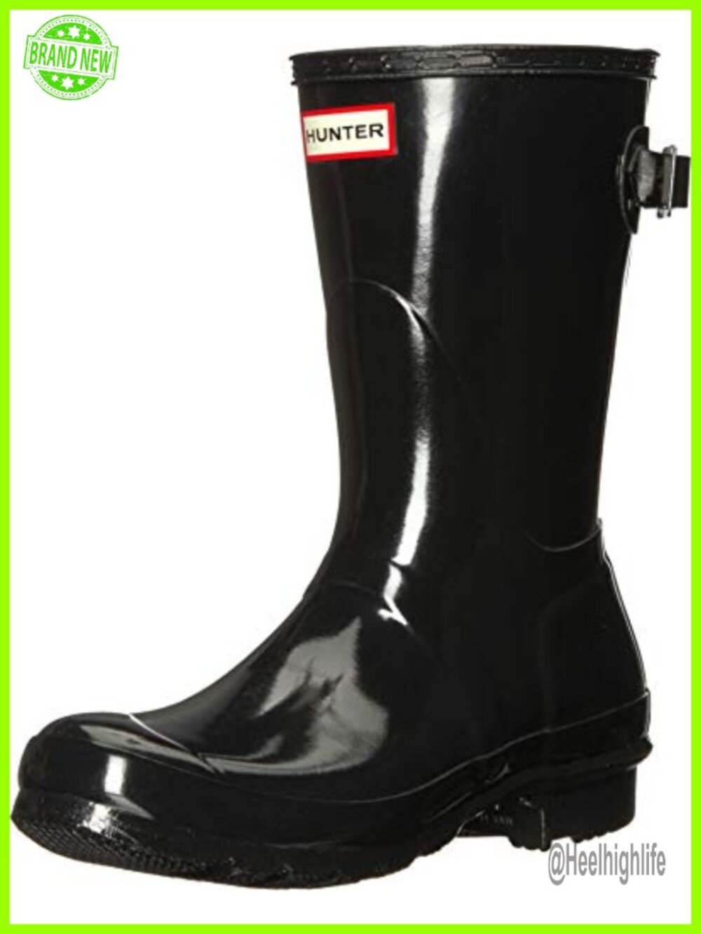 Hunter Original Back Adjustable Short Gloss Rain Boots Rubber Pull-On Mid-Calf